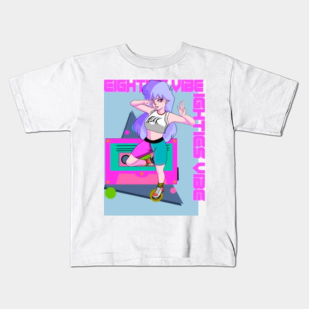 80s anime vibe check Kids T-Shirt by VibeLoop